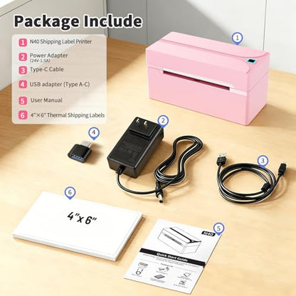 Bluetooth Thermal Label Printer,4x6 Shipping Label Printer - color: Pink