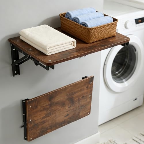 Wooden Folding Shelf Wall Mounted for Small Space, Fold Down Desk for Home | Wall Table for Living Room Bedroom Decor, Office Media Shelves with Heavy-Duty Brackets Holds Up to 30lbs, 21.6"*11.8" - color: Brown, size: 21.6"*11.8"