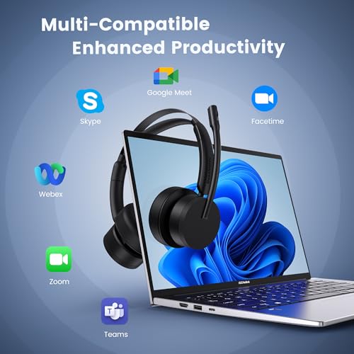 Wireless Headset with Mic for Work, Bluetooth Headset with Microphone for PC, Noise Cancelling Headphones with Mic Mute Button & USB for Call Center/Office/Home/Computer/Laptop/Cell Phones/Teams/Zoom