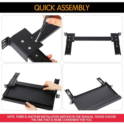 AceOrbit 1U Keyboard Tray 8" Deep, Universal 19" Rack Mount Sliding Shelf Tray 8" Deep for Network Equipment Server Rack or Cabinet