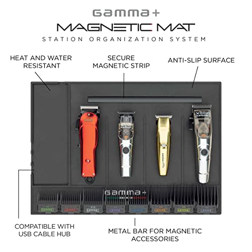 GAMMA+ Professional Barber Appliance Magnetic Mat and Station Organizer, Anti-Slip, Durable Hair Styling Tools - color: Black Magnetic Barber Mat