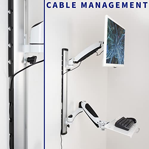 VIVO Sit-Stand Wall Mount Counterbalance Height Adjustable Monitor and Keyboard Workstation for Screens up to 27 inches, White STAND-SIT1KW - color: White