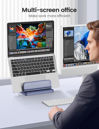 EAXBUX 4 in 1 Vertical Laptop Stand Holder,Adjustable ABS Plastic Desktop Management Notebook Dock,Vertical Laptop Stand Space-Saving for All MacBook/Surface/Samsung/HP/Dell/Chrome Book(Drak Blue) - color: Drak Blue, size: 2-Slot