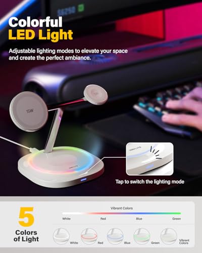 3 in 1 Magnetic Wireless Charger for Apple -Fast Charging Station Compatible with MagSafe for iPhone17-12, Apple Watch&AirPods, Phone and Watch Charger Stand for Desktop Bedside Office (Elegant White) - color: Elegant White