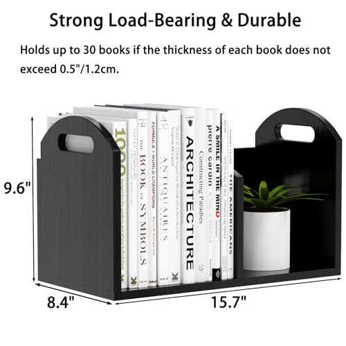 100% Solid Wood Adjustable Desktop Bookshelf, Retro Tabletop Book Shelf File Holder, Vertical Bookshelf Divider Desk Shelf for Home School Office Organization, Perfect for Books Magazine (Black) - color: Black