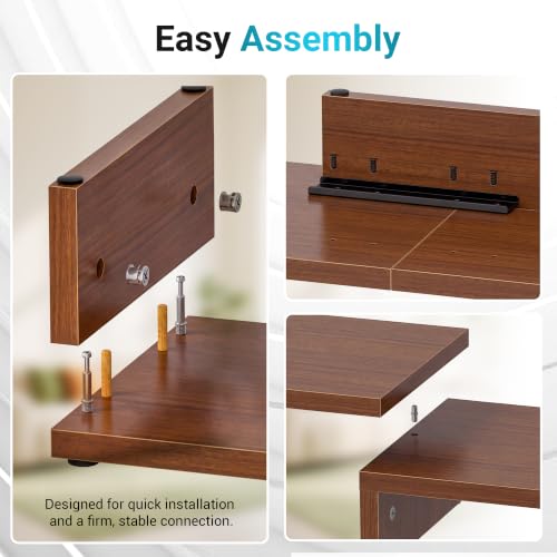 BONTEC Triple Monitor Stand Riser with Smartphone Holder, Walnut - color: Walnut, size: 53.3 in