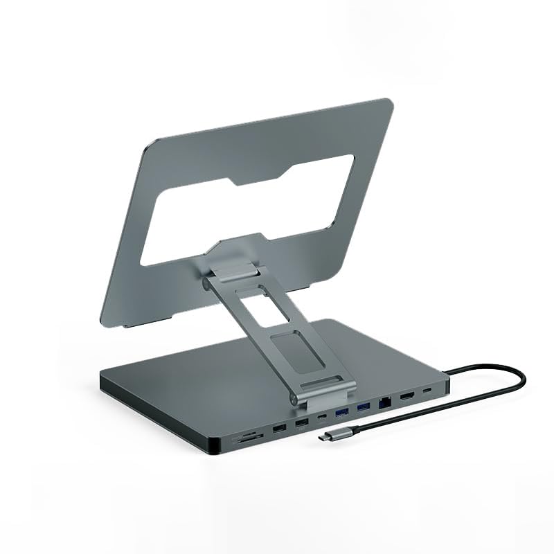 USB C Hub Stand for MacBook Pro, 10 in 1 Adapter for MacBook Air Docking Station with 4K 60Hz HDMI, RJ45 Gigabit Ethernet, SD/TF Card Reader, 4 USB 3.0 for iPad/Dell HP/Surface/Lenovo Laptop Dock
