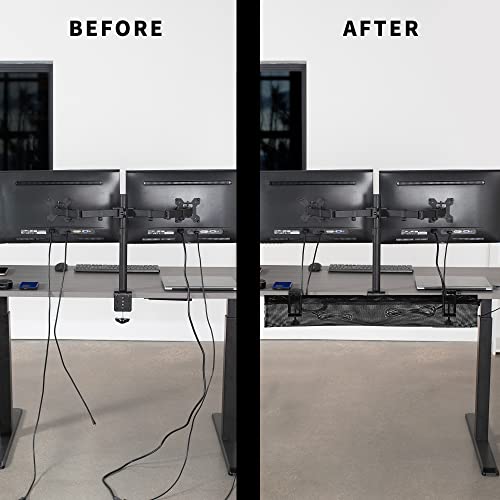 VIVO No Drill Clamp-on 36 inch Mesh Net Under Desk Cable Management Wire Organizer, Adjustable Home Office Standing Desk Cord Storage Sleeve, Black, DESK-AC36MH (Pack of 2) - size: 36" (Pack of 2)