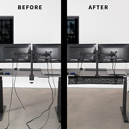 VIVO No Drill Clamp-on 36 inch Mesh Net Under Desk Cable Management Wire Organizer, Adjustable Home Office Standing Desk Cord Storage Sleeve, Black, DESK-AC36MH (Pack of 10) - size: 36" (Pack of 10)