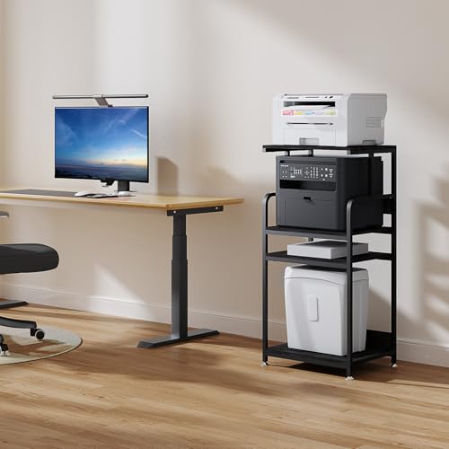 4 Tier Printer Stand with Wheels, Extra Large Tall Printer Table for Home Office, Printer and Shredder Stand with Storage Shelf (Black) - color: Black