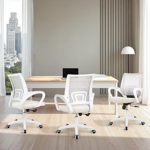 ETONEX Office Chair with Ergonomic Mid Back Cushion Lumbar Support Adjustable Swivel Rolling Computer Gaming Desk Chair Comfy Mesh Seat Wheels Home Executive Use (1, Ivory) - color: Ivory