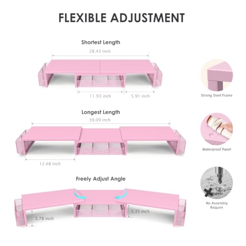 OPNICE Desk Organizers and Accessories, Dual Monitor Stand Riser - color: Matte Pink