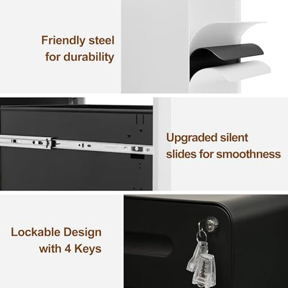 3 Drawer Mobile File Cabinet with Lock, 4 Keys and 25 Letter File Folders | Heavy-Duty Steel Rolling Filing Cabinet Pre-Assembled Under Desk for Home Office Letters/Legal/A4 Hanging File Folders - color: White, size: 23.8"H*15.7"W-3 Drawers(25 letter fold