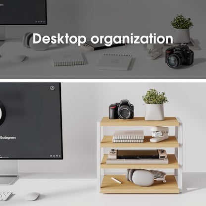 Fenge Desk Shelf Organizer, 4-Tier Tower Desktop Office Shelves, Oak - color: Oak