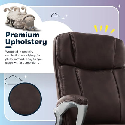 Serta Ergonomic Big and Tall Executive Office Chair Lumbar Support, Leather | Fairbanks, Gaming Chair with Headrest, 350lb Capacity, Padded Arms, Semi-Plush Seat Cushion, Adjustable Height & Tilt, Brown - color: Brown, size: 350 lbs