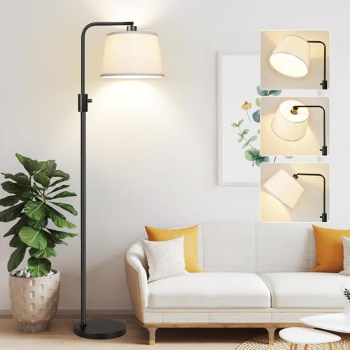 【Upgraded】 Dimmable Floor Lamp, 1000 Lumens LED Edison Bulb Included, Arc Floor Lamps for Living Room Modern Standing Lamp with Linen Shade, Tall Lamp for Bedroom Office Dining Room- Black - color: Matte Black-Beige Linen Shade