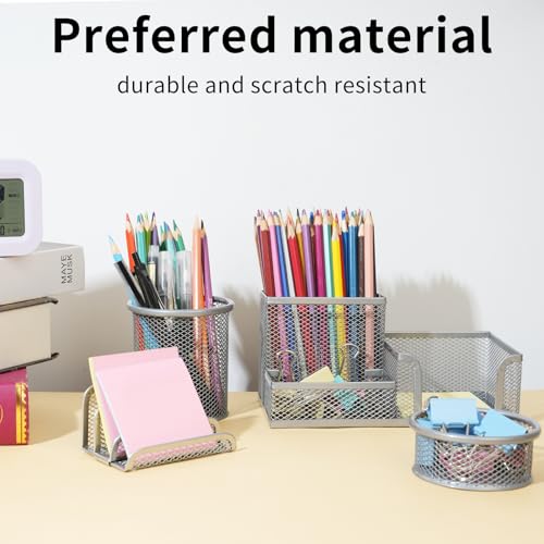 6 Pack Mesh Metal Desk Organizer Stationery Storage Set Silver - color: Silver