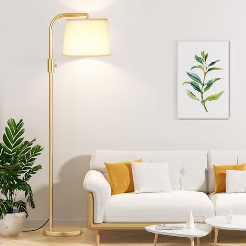 Fully Dimmable Floor Lamp - Floor Lamps with 9W LED Bulb, Standing Lamps for Living Room with Adjust Head, Modern Standing Tall Light Rotary Switch for Office(Gold and Beige) - color: J:Gold and Light Linen Beige