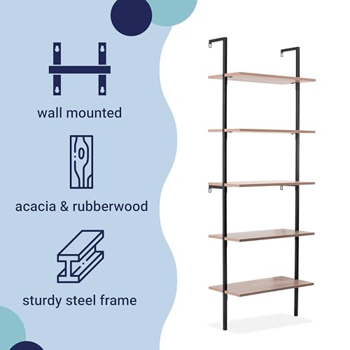 happimess Madera 5-Shelf Wall Mounted Bookcase 72.05", Brown/Black - color: Brown, size: 5-Tier 72.05"