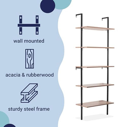 happimess Madera 5-Shelf Wall Mounted Bookcase 72.05", Brown/Black - color: Brown, size: 5-Tier 72.05"