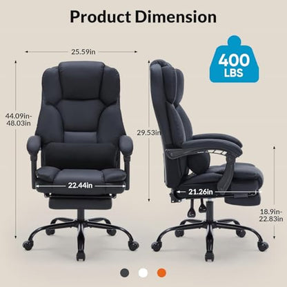 22.44x21.26x44.09Inches Office Chair with Foot Rest, Black Executive Office Chair with Arms, Reclining Ergonomic Computer Chair, 360 Swivel Adjustable Height Home Office Desk Chair