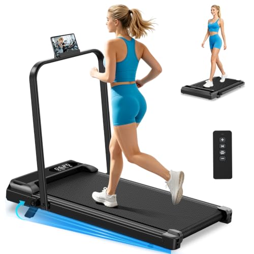 Walking Pad Treadmill with 8% Incline & Handle Bar, 2.5HP Portable Under Desk Treadmill for Home Office, Compact Foldable Treadmill Quiet Anti-Slip, 0.6-3.8 MPH Remote Speed Control, 350LBS Capacity