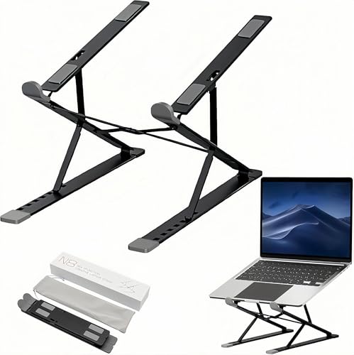 Laptop Stand for Desk, Adjustable Computer Riser with Dual Layer, Portable Foldable Aluminum Notebook Stand Holder Compatible with 13.3-17.3 inch MacBook Dell HP Lenovo, Black - color: Double layer-Black