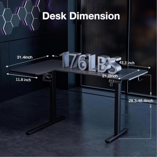 Acrolix L Shaped Electric Standing Desk, 43x31.5 Inch Reversible, Black Carbon - color: Black Carbon, size: 43