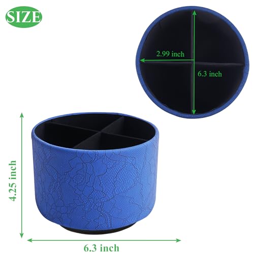 Round Leather Art Supply Organizer,Remote Control Holder,360 Degree Spinning,Multi-Functional Pencil Holder,4 Compartments Desktop Stationary Organizer(1-Lace Flower Blue) - color: 1-Lace Flower Blue
