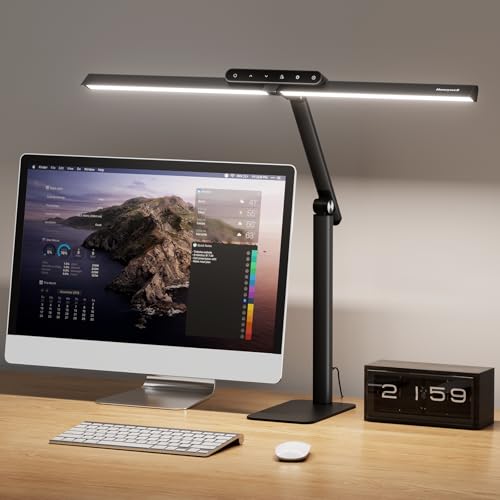 Honeywell HJ1BK Eye-Caring 1200LM LED Architect Desk Lamp for Home Office | CRI≥97, Flicker-Free, 4 Color Temps, Task Desk Light with Base for Computer, Study, Black - style: Black Base