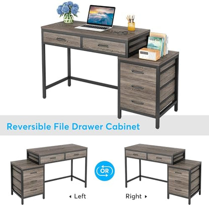 Tribesigns Computer Desk with 5 Drawers, Reversible Home Office Desks - color: Grey