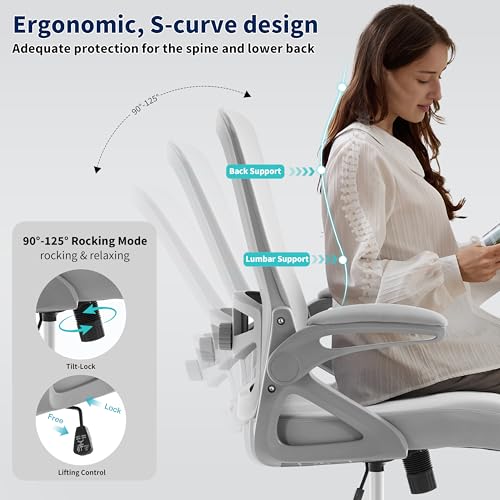 Ergonomic Office Chair Desk Chair with Adjustable Lumbar Support - color: Light Grey