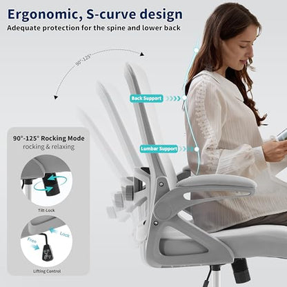 Ergonomic Office Chair Desk Chair with Adjustable Lumbar Support - color: Light Grey