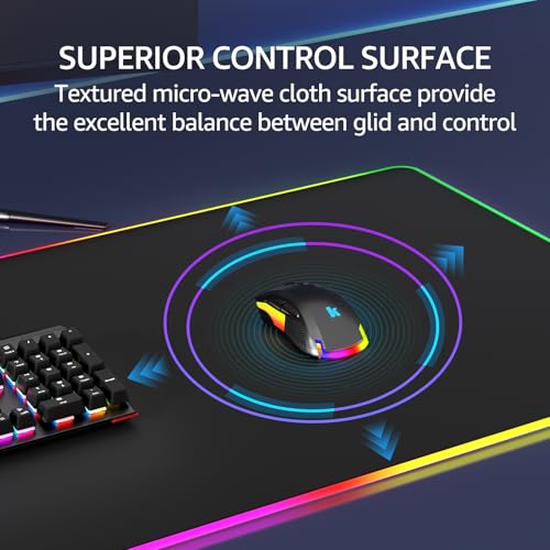 KTRIO RGB Large Gaming Mouse Pad, 35.4 x 15.7 in, RGB Black, XXXL | Smooth Micro-Weave Surface, RGB Lighting Design, Non-Slip Rubber Base, Durable Stitched Edges, Office & Home Use - color: RGB Black, size: 35.4l x 15.7w Inches