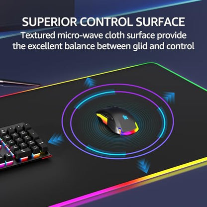 KTRIO RGB Large Gaming Mouse Pad, 35.4 x 15.7 in, RGB Black, XXXL | Smooth Micro-Weave Surface, RGB Lighting Design, Non-Slip Rubber Base, Durable Stitched Edges, Office & Home Use - color: RGB Black, size: 35.4l x 15.7w Inches