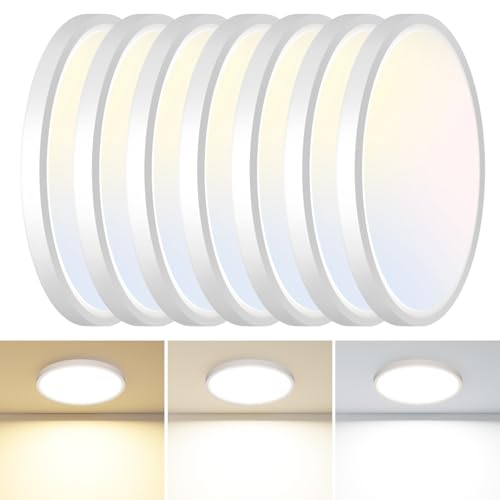 slochi 6 Pack 12Inch Flush Mount Ceiling Light Fixtures -3000K-4000K-6500K Flat Led Lights for Room Ceiling,Ultra Thin Round White Ceiling Lights for Living Room,Bedroom,Kitchen,Bathroom - color: White, size: 12inch-6Pack