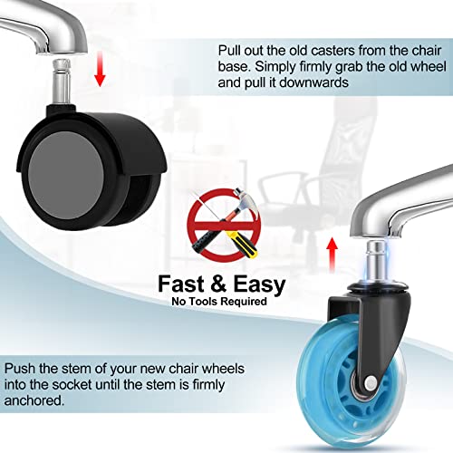 Hivexagon Office Chair Caster Wheels Replacement Set of 5, Heavy Duty Universal Quiet Rolling Casters 3 inch Fit Standard Office Chair for Hardwood Floors, Tiles and Carpet (Blue) - style: U-HG629B