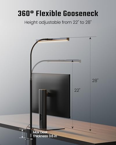 SUPERDANNY LED Desk Lamp for Office Home, Eye-Caring Desk Light with Adjustable Gooseneck, 12W Touch Control Dimmable Brightness, Architect Clamp Lamp with USB Adapter, Grey | Grey, Touch Control Dimmable Brightness, 3000K-6000K, 360° Adjustable Gooseneck