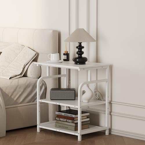Unionly Large Rolling Printer Stand with Height Adjustable Shelf and Wheels | 3-Tier Rolling Printer Cart with Wheels, Heavy-Duty Wood Printer Table with strudy steel frame for Home Office,White - color: White