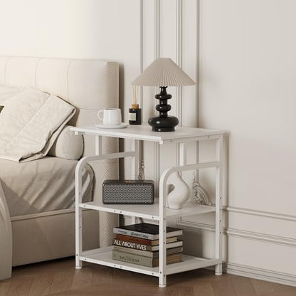 Unionly Large Rolling Printer Stand with Height Adjustable Shelf and Wheels | 3-Tier Rolling Printer Cart with Wheels, Heavy-Duty Wood Printer Table with strudy steel frame for Home Office,White - color: White
