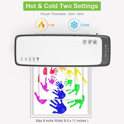 Qfun Laminator with Laminating Sheets 9 inch Portable Thermal Lamination - color: White