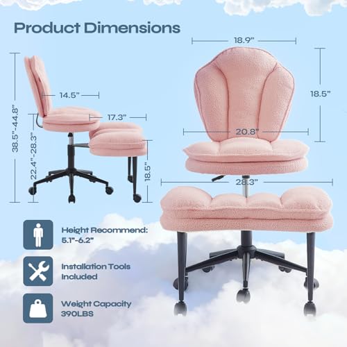 ADHD Cross Legged Office Chair, Swivel Kneeling Meditation Seat | 360° swivel cross-legged chair with reversible seat for ADHD & meditation; adjustable height/depth, plush teddy - color: Pink