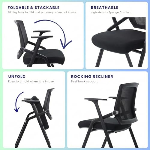 16 Pack Stackable Conference Room Chairs with Paddle Folding Office Chair Foldable Desk Chair Mesh Back and Arms for Conference Meeting Guest Reception Home Office Training Room Chair Black - color: Black, size: 18 Pack