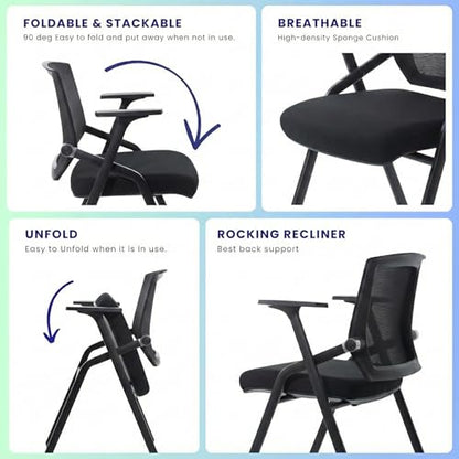 16 Pack Stackable Conference Room Chairs with Paddle Folding Office Chair Foldable Desk Chair Mesh Back and Arms for Conference Meeting Guest Reception Home Office Training Room Chair Black - color: Black, size: 18 Pack
