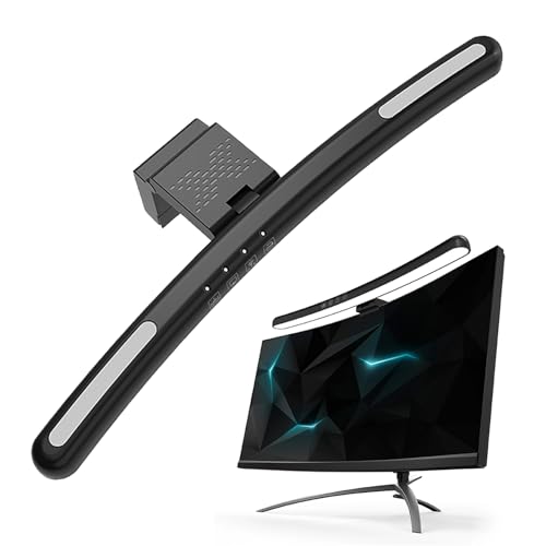 Curved Monitor Light Bar with 7 RGB for 24-27 Inch Screen, Stepless Dim | Stepless Dimming & 3 Color Temps: Asymmetric Glare-Free Gaming Screen Light Bar with RGB Backlight for Computer Desk