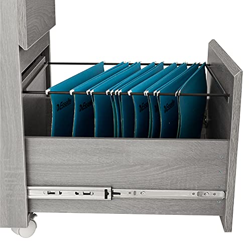 2‑Drawer Rolling File Cabinet with Lock, Under‑Desk Storage & Wheels, Grey