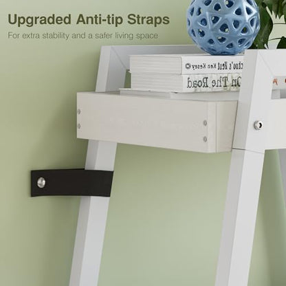 VECELO Ladder Shelf, 4-Tier Bookshelf with Enclosed Edges Design, Wooden Storage Rack Freestanding Bookcase for Living Room Home Office, White