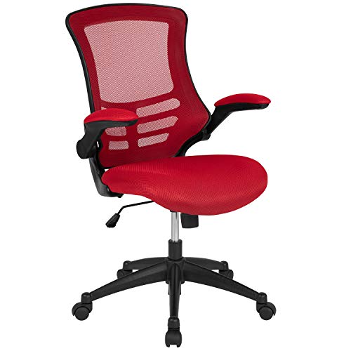 Flash Furniture Mesh Swivel Ergonomic Office Chair with Flip-Up Arms, Red | Mid-Back, Mesh Back - color: Red Mesh, size: Set of 1