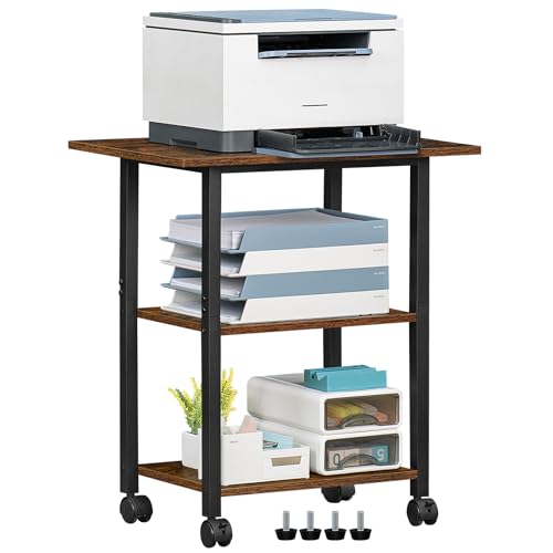 Lerliuo 3-Tier Printer Stand, Industrial Rolling Printer Table with Storage - color: Brown, size: 3-Tier