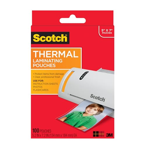 Scotch Thermal Laminating Pouches Premium Quality, 5 Mil Thick for Extra Protection, 100 Pack Photo Size Laminating Sheets, Our Most Durable Lamination Pouch, 5 x7 inches, Clear (TP5903-100) - size: 100-Pouches, style: 5x7 Photo